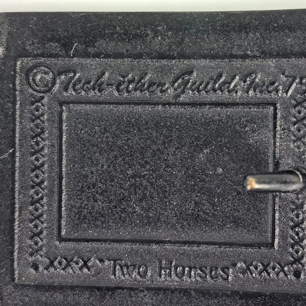 VTG 1975 Brass belt buckle Teck-Ether Guild Two Horses 2.25 x 2 5/8